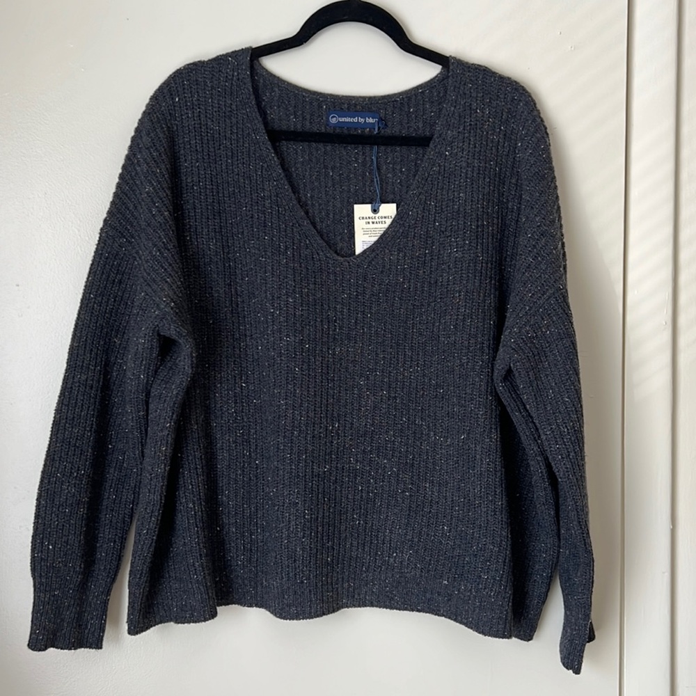 United By Blue XL charcoal wool v-neck sweater. New With Tags. Relaxed fit.
